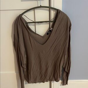 Zara Brown Long Sleeve V-Neck Top